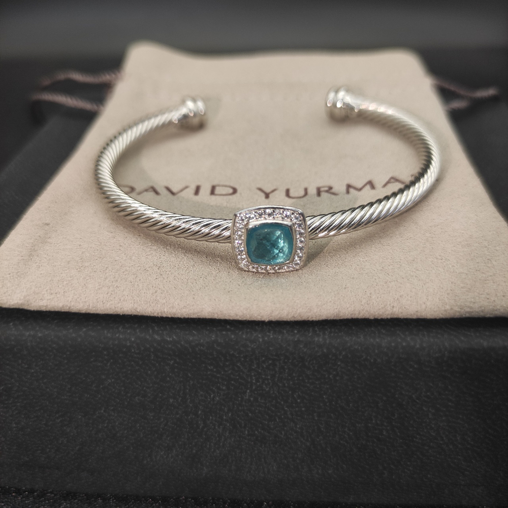 David Yurman 4mm square diamond buttonhole blue diamond bracelet